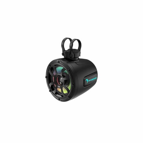 Image of Diamond Audio POD65F4B 6.5 inch 2-Way Marine /Powersports Waketower Speaker Pods, Loaded Cans with LED Lighting, 300 W Max Power, IP65 Water Resistant and UV Stable, Stainless Mesh Grilles Included (Black)