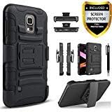 Galaxy S5 Active Case, [NOT FIT Galaxy S5] with [Premium HD Screen Protector Included] Dual Layers [Combo Holster] Cover and Built-in Kickstand Bundled Hybird Shockproof [Black]