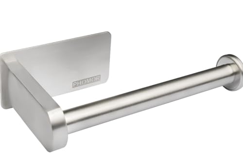Phomor Self-Adhesive Toilet Paper Holder: No Drilling, Stainless Steel, Brushed, Silver Finish, Rust and Water Resistance