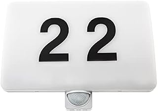 HUBER Lampa z numerem domu z czujnikiem ruchu 180° 20 W, 1800 lm lampka nocna 4 W 250 lm, ograniczenie obszaru, montaż ścienny, IP54, biała