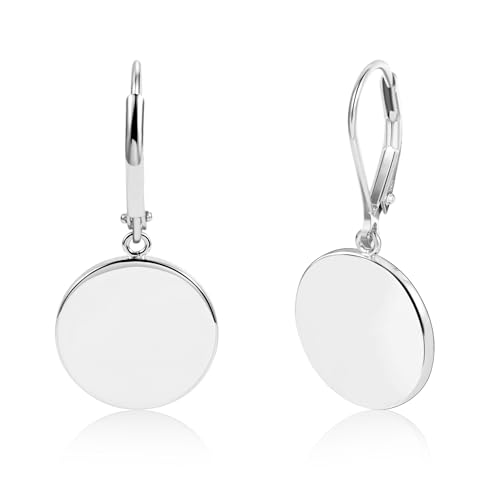 925 Sterling Silver Disc Dangle Earrings for Women Flat Hypoallergenic Drop Earrings Classic Coin Leverback Earrings for Women Jewelry Gifts