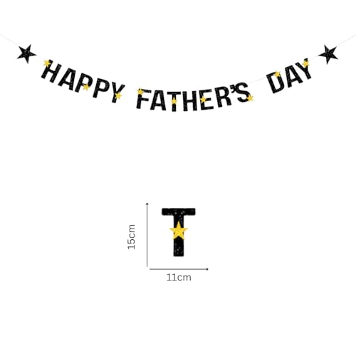 Image of Happy Father's Day Glitter Black Beer Bunting Banner for Dad Father's Party Decorations Backdrop Garland for Father's Day (Black Gold Star)