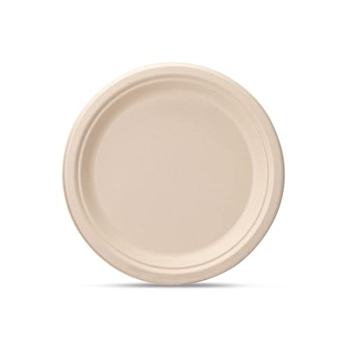 100% Compostable 9 Inch Heavy-Duty Paper Plates [125 Pack] Eco-Friendly Disposable Sugarcane Plates - Brown Unbleached #TOP1
