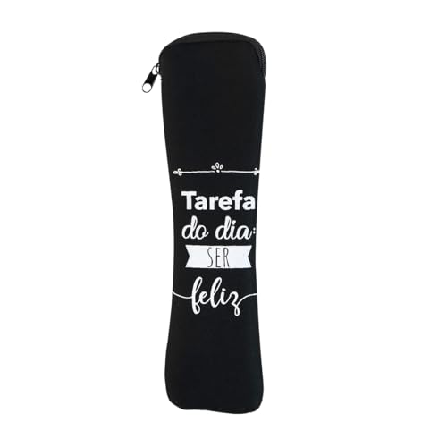 PORTA TALHER ESTOJO DE NEOPRENE COM FRASES E ZÍPER 24X6,5CM (PRETO)