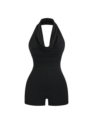 Image of SweatyRocks Women's Jumpsuit Elegant Halterneck Bodysuit Romper Off Shoulder Playsuits Off-Shoulder Trouser Suit 3 Ways Carrying Body, black, M