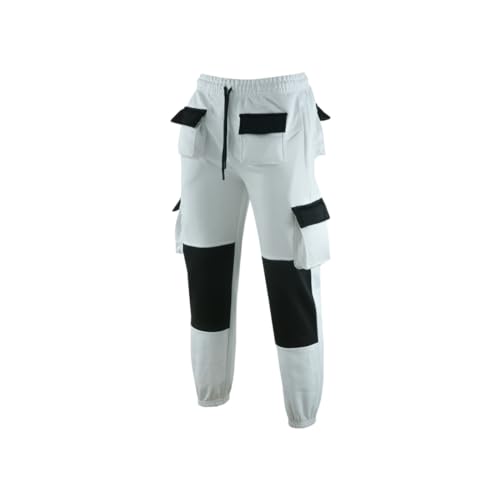 MS9 Mens Fleece Painters Decorators Combat Cargo Work Trousers Joggers White