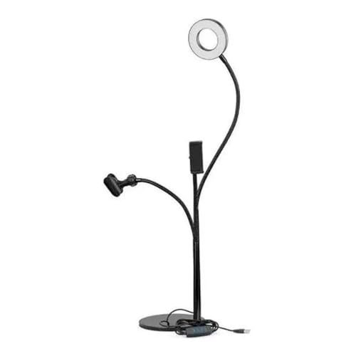 Suporte de Filmagem 3 em 1 Profissional Mesa Ring Light 9cm | Suporte Celular Microfone e Iluminação LED Estúdio | Kit Gravador Vídeo Youtube e Reels com Base de Metal Pesada Estável Articulado