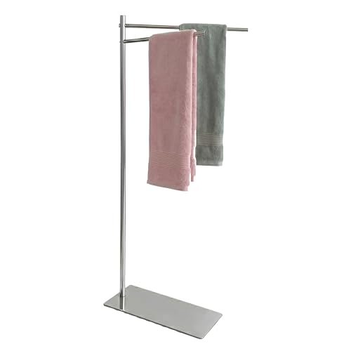 AJIEQAQ Handtuchhalter Stehend Freistehender Handtuchständer für Gäste-WC & Badezimmer 2 Stangen für Standard- & Gästehandtücher Platzsparend mit massivem Standfuß (32 x 29 x 78 cm)