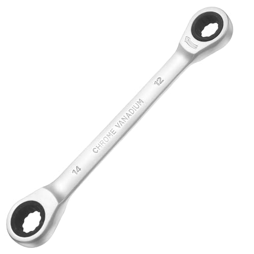 sourcing map Double Box End Wrench Metric 12-14mm 72-Tooth 12-Point Ratchet Gear Spanner Heat-Treated CR-V Ratcheting Spanner Tools for Garage Repair DIY, Matte Silver