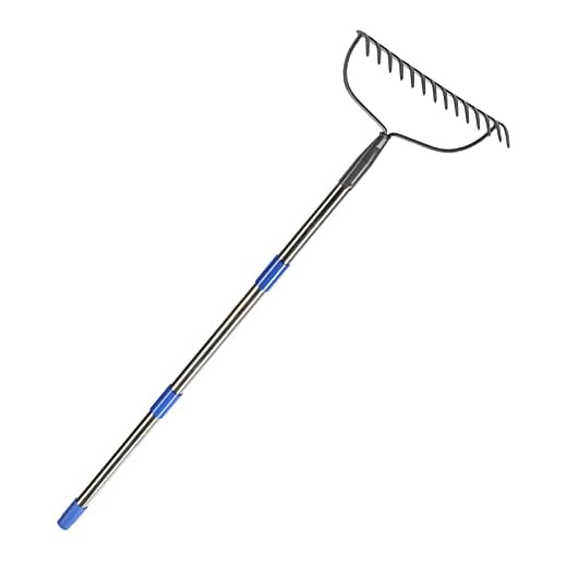 Garden Rake Heavy Duty Bow Rake with 60" Stainless Steel Handle Metal Rake for Lawn with 14 Tines