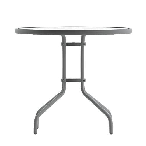 Flash Furniture Bellamy 31.5'' Round Tempered Glass Metal Table, Silver #TOP3
