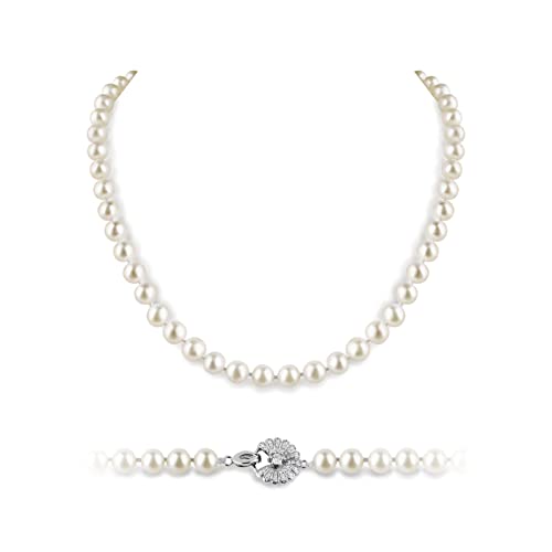 White Freshwater Genuine Cultured Real Pearl Necklace for Women:925 Sterling Silver Clasp-Real...