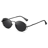 TIANYESY Retro Oval Sunglasses for Men Women 90s Sunglasses Trendy Metal Frame Sun Glasses lentes de sol para mujer(Black/Grey)