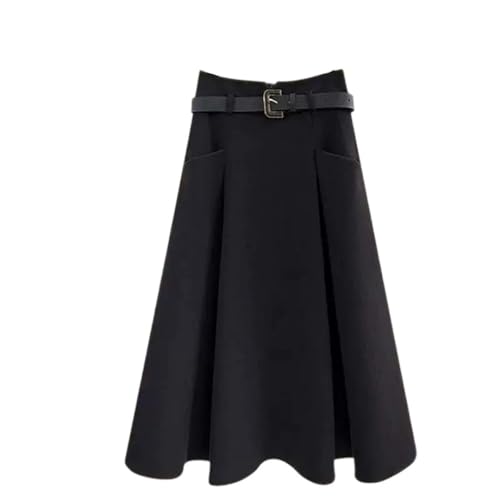 Jupe en tricot midi avec poches et haut col rond rayé pour une isolation douce en automne hiver