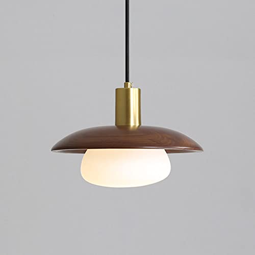 Chandelier LED en bronze et noyer véritable pour éclairage chic