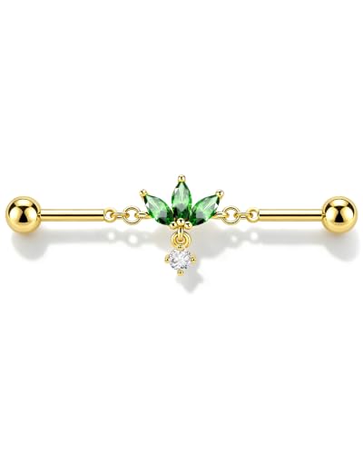 COCHARM Gold Emerald Industrial Earring, 32mm Industrial Piercing Jewelry