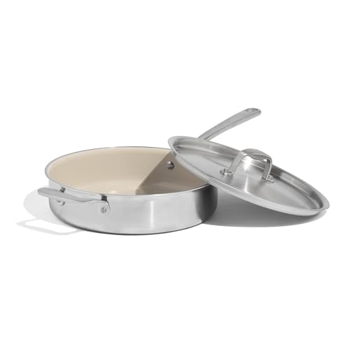 Made In Cookware - 3.5 QT CeramiClad Non Stick Saute Pan with Lid - 5-Ply Stainless Clad with Stay-Cool Handle - Professional Cookware - Crafted in Italy - Induction Compatible