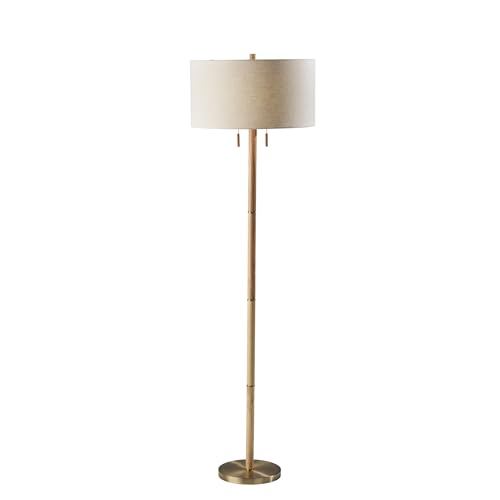 Adesso 3375-12 Madeline Floor Lamp Natural Rubberwood and Antique Brass