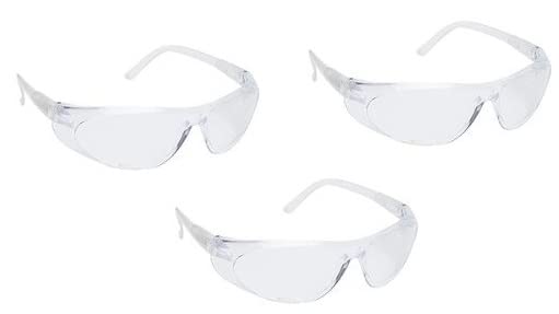 Ekon Pack of 3 Multipurpose UV Protected Curve Shape Full Rim Clear Safety Goggle Eye Protection Sunglasses Goggles For Dust Medical Lab Construction industrial Unisex - Transparent Clear