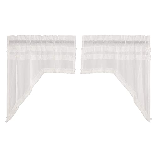 VHC-Brands-Farmhouse-Swag-Pair-White-Rod-Pocket-Ruched-Kitchen-Window-Curtains VHC Brands Farmhouse Swag Pair White Rod Pocket Ruched Kitchen Window Curtains