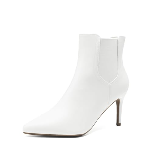 DREAM PAIRS Women's Pointed Toe Stiletto High Heel Ankle Booties 5.5 Kizzy-1 White/Pu