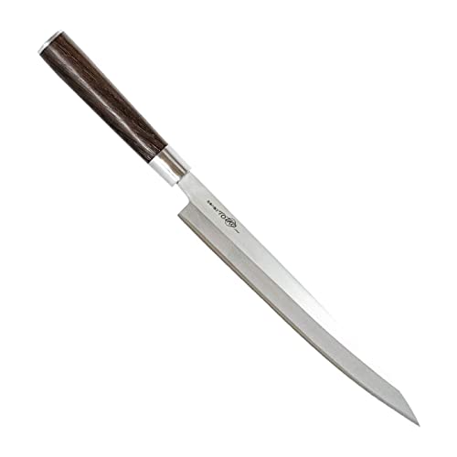Totiko Coltello da Cucina Professionale Giapponese Coltello Professionale in Acciaio Lama da 24cm Sashimi Yanagiba Manico in Legno Trattato Coltello da Pesce Sakai Japan Knives
