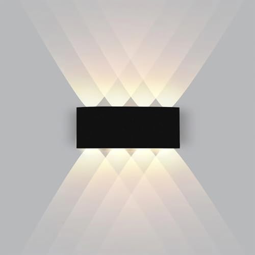 CHEVVY Applique Murale LED Noir 8W Applique Intérieur/Exterieur Murale IP65 Lampe Blanche Chaude 3000K Murale Moderne Carré Up Down en Aluminium pour Chambre Salon...