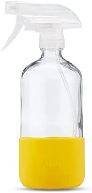Just Like Joan Glass Spray Bottles 16 oz with Silicone Sleeve - Clear Glass Spray Bottles for Cleaning Solutions, Essential Oils, Plants, Vinegar - Refillable - Food Safe (Lemon Yellow)