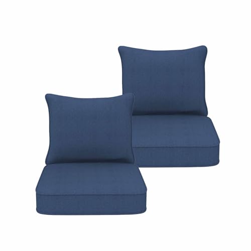 Goodgoods 22x24 inch Outdoor/Indoor Deep Seat Patio Cushions Set of 2 Resilient Foam Filling Water-Proof Stain-Resistant UV Resistant Weather Resistant Deep Seat Bottom Navy Blue