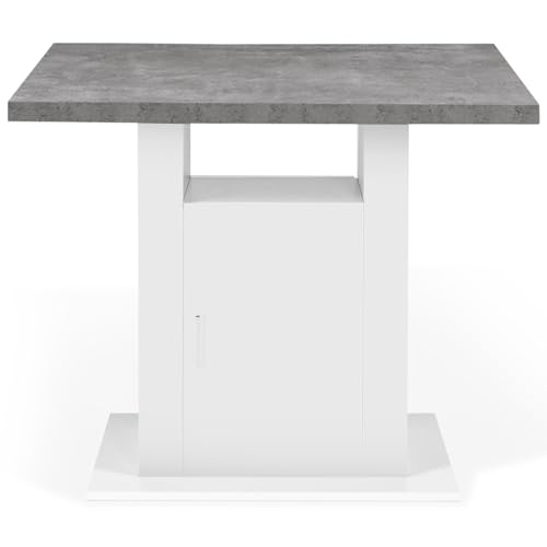 Miniatura 6 de Idmarket - Isla Central Ugo De 110 Cm Con Encimera De Hormigón Con Efecto Blanco Y Muebles De Almacenamiento