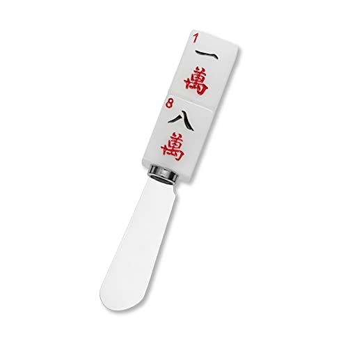 Wine Things 4-Piece Hand Painted Resin Handle With Stainless Steel Blade Cheese Spreader/Butter Spreader Knife, Assorted (Mahjong) #TOP3