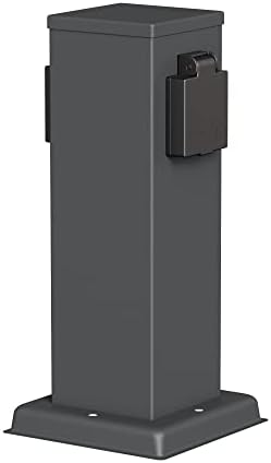 ledscom.de Garten Steckdosensäule Polly für außen, IP44, 2-Fach, Edelstahl, anthrazit, eckig, 27 cm