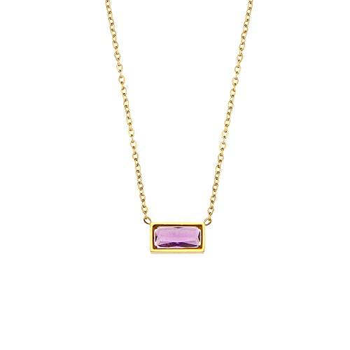 Hwgen&Dowely H.d.l 18K Cubic Zirconia Necklace (16''), Exquisite Multi-Faceted Cuts,Hypoallergenic, Rectangle Pendant Fashion Preppy Jewelry, Necklace For Women Girls (Purple) #TOP12