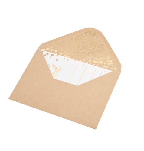 50 Pack Invitation Card - Elegant Greeting Cards ‘’You Are Invited’’ In Gold Foil Letters – For Wedding, Bridal Shower, Baby Shower, Birthday Invitations - 52 Kraft Envelopes Included - 4" X 6" #TOP5