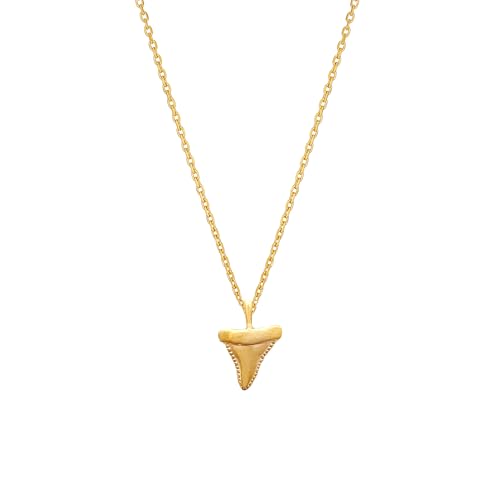 Omonz Beach Ocean Lover Necklace For Women, Beach Wave Whale tail Surfing Pendant Necklace 18K Gold Dipped Silver Dainty Beach Necklace (Gold, Shark Tooth)