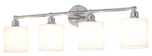 XiNBEi Lighting Wall Light, Bathroom Vanity Light with Fabric Shade, 4 Light Wall Fixture Chrome Finish for Bathroom XB-W1214-4-CH XiNBEi Lighting Wall Light, Bathroom Vanity Light with Fabric Shade, 4 Light Wall Fixture Chrome Finish for Bathroom XB-W1214-4-CH