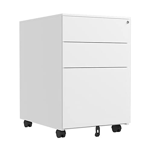 BODHIS Archivador móvil de Metal con 3 cajones y Ruedas para Oficina en casa, Color Blanco