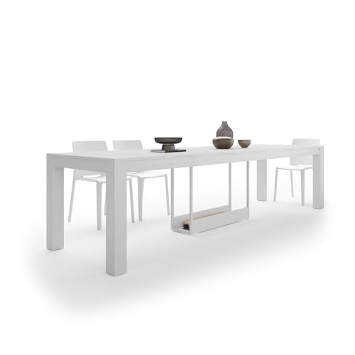 MOBILI FIVER, Table Console Extensible avec rallonges intégrées, Rachele, 46(306) x90 cm, Frêne Blanc, pour 14 Personnes, Console Extensible pour Cuisine, Salon, Made in Italy