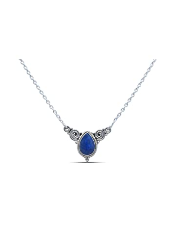 Collier argent 925 sterling lapis lazuli bleu pendentif chaîne véritable argent femme (NO.: MCO-009-06) Cover