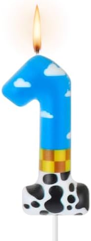 Toy Inspire Game Birthday Number Candles Cartoon Cake Topper Blue Sky and White Cloud Cow Birthday Candle for Boy Girl Party Decor Supplies(Number 1)