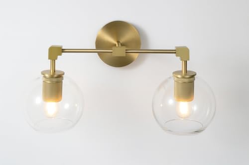 Image of 2 Light Brushed Gold Vanity Light with Clear Glass Shades Modern Vanity Light for Bathroom (Bulb Included)