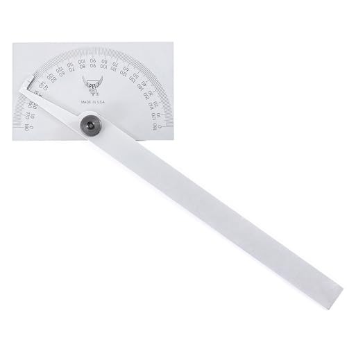 PEC Tools Stainless Steel Angle Protractor with Double Graduation - Ideal for Drawing Radial Lines, Setting Bevels, Transfer Angles, 6
