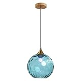 LOTREE 7.8 Inches Blue Glass Globe Pendant Lights Fixtures E26 Modern Farmhouse Glass Ball Pendant Lighting with Gold Brass Finish (Blue)