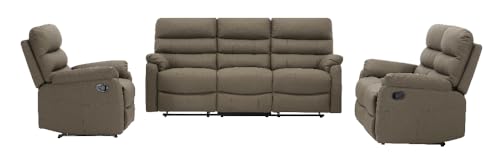 Hoclauho Relaxsofa Set 3 teilig Couchgarnitur mit Relaxfunktion Sofa Garnitur braun Polstersofa in Lederoptik für Wohnzimmer – Bild 3