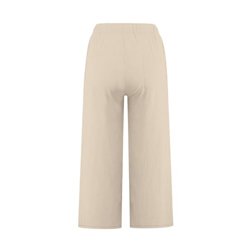 Womens Casual Capris Elastic Waist Straight Leg Pants Lightweight Summer Cotton Cropped Drawstring Pants with Pockets3