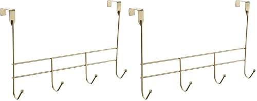 Image of Premier Housewares Functional 4 Hook Champagne Gold Over Door Hanger | Stylish Over Door Coat Hanger for Washroom | Sturdy Design Hanging Rack for Livingroom | U-Shaped Racks (Pack of 2)