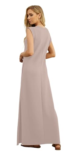 Image of GRECERELLE 2026 Women Year-Round Casual Round Neck Loose Split Wrinkle-Free Long Maxi Vacation Dress with Pockets (XXS-4XL)