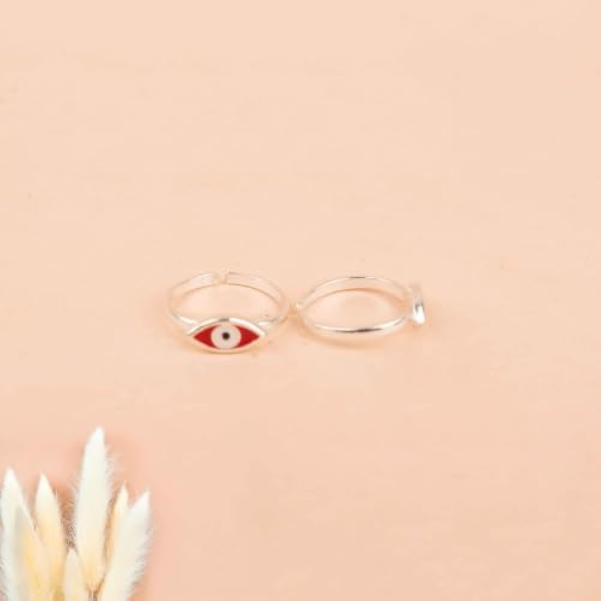Adya Red Nazar 925 Sterling Silver Toe Ring Pair, Adjustable