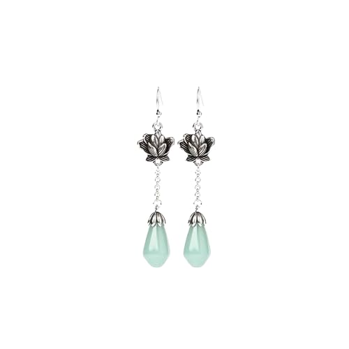 El Regalo Silvery Classical Lotus Faux Jade Tassel Earrings- Retro Ethnic Style Lotus Earrings in Antique Silver Finish (B0CXJD7ZKS) Amazon Price History, Amazon Price Tracker