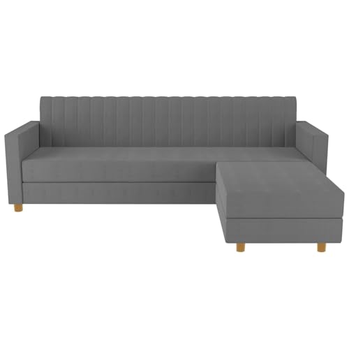 Image of Rosebell 3 + 1 Wooden L Shape Four Seater Sofa Set for Living Room Furniture Set| Velvet Upholstery Sectional Couch & Compact Living Spaces & Office-Grey